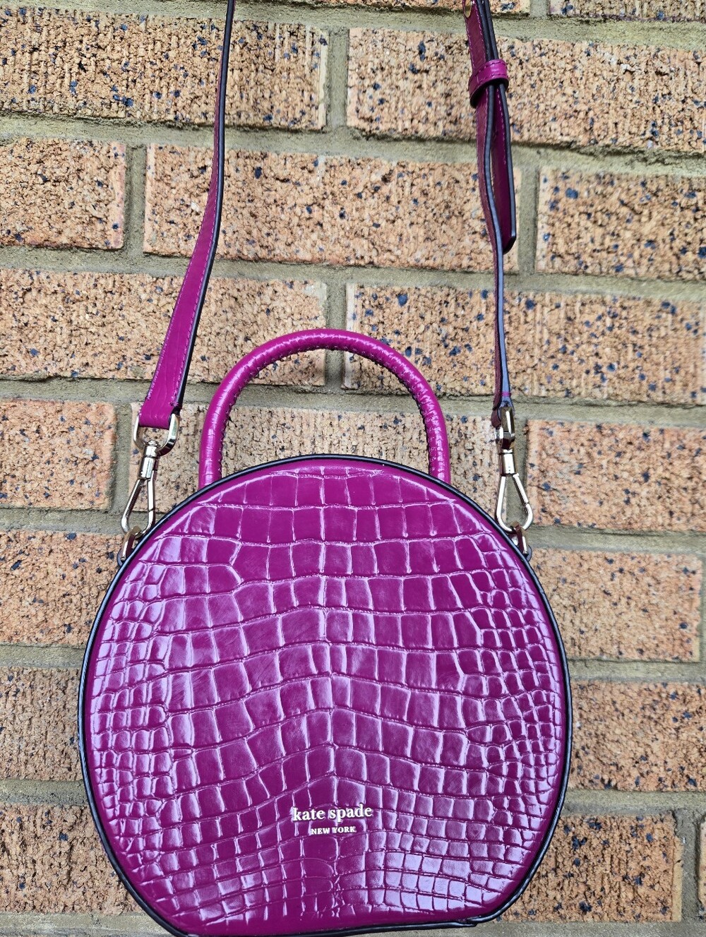 Kate Spade Andi Croc Embossed Canteen Crossbody Bag Berry Pink Magenta 💗 - Picture 3 of 16